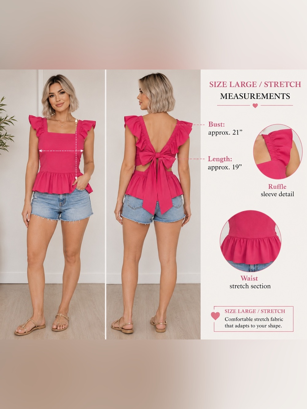 Ruffled Open-Back Crop Top in Hot Pink with Back Tie